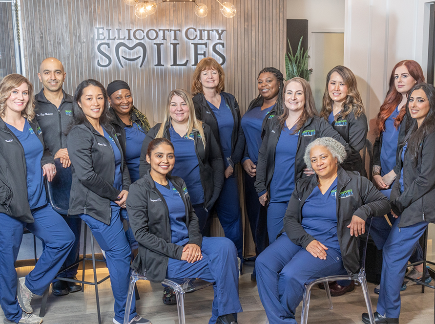 Ellicott City dentists and dental team members outdoors in autumn